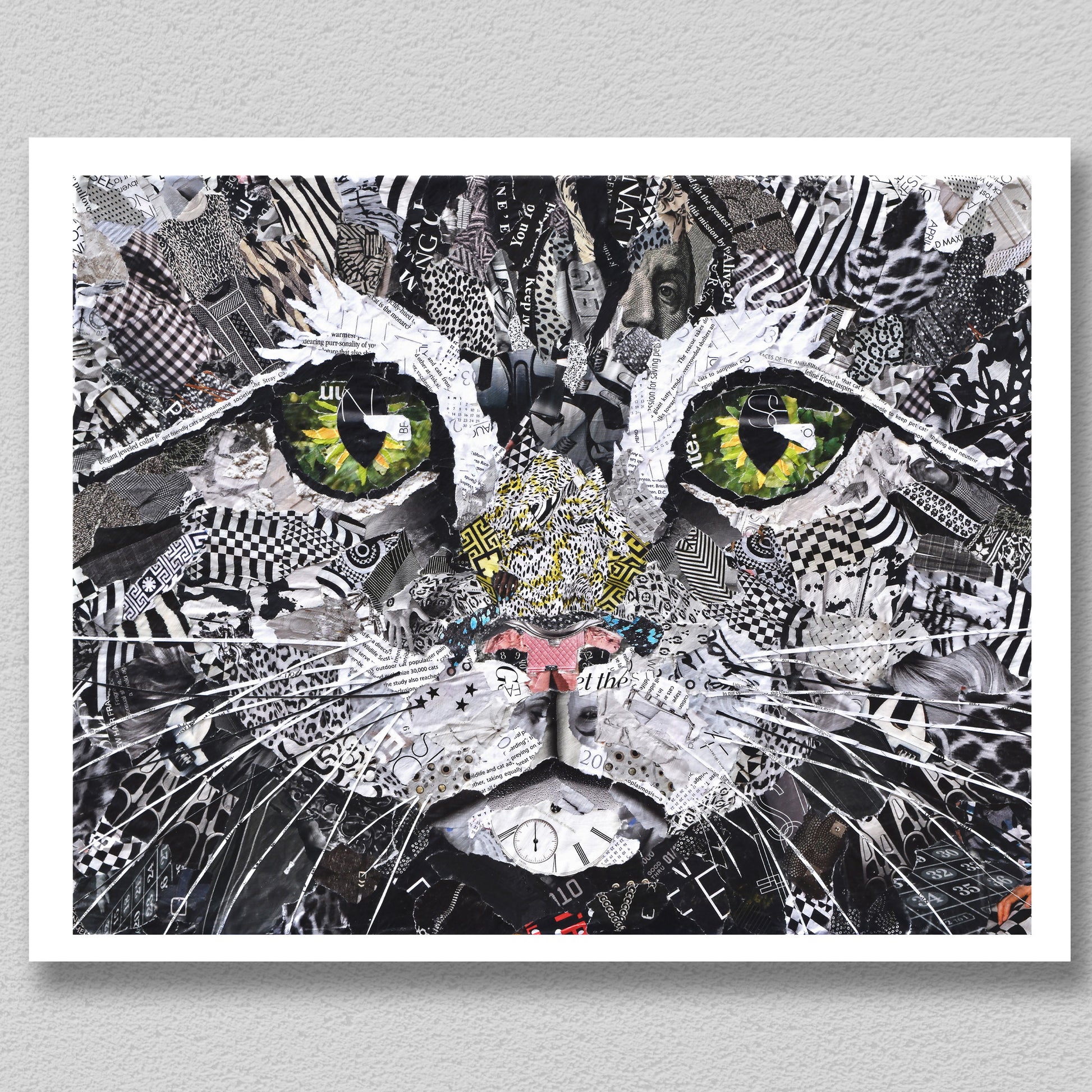 Collage Paper Cat with Pink Ribbon Art Board Print for Sale by Inkdobber