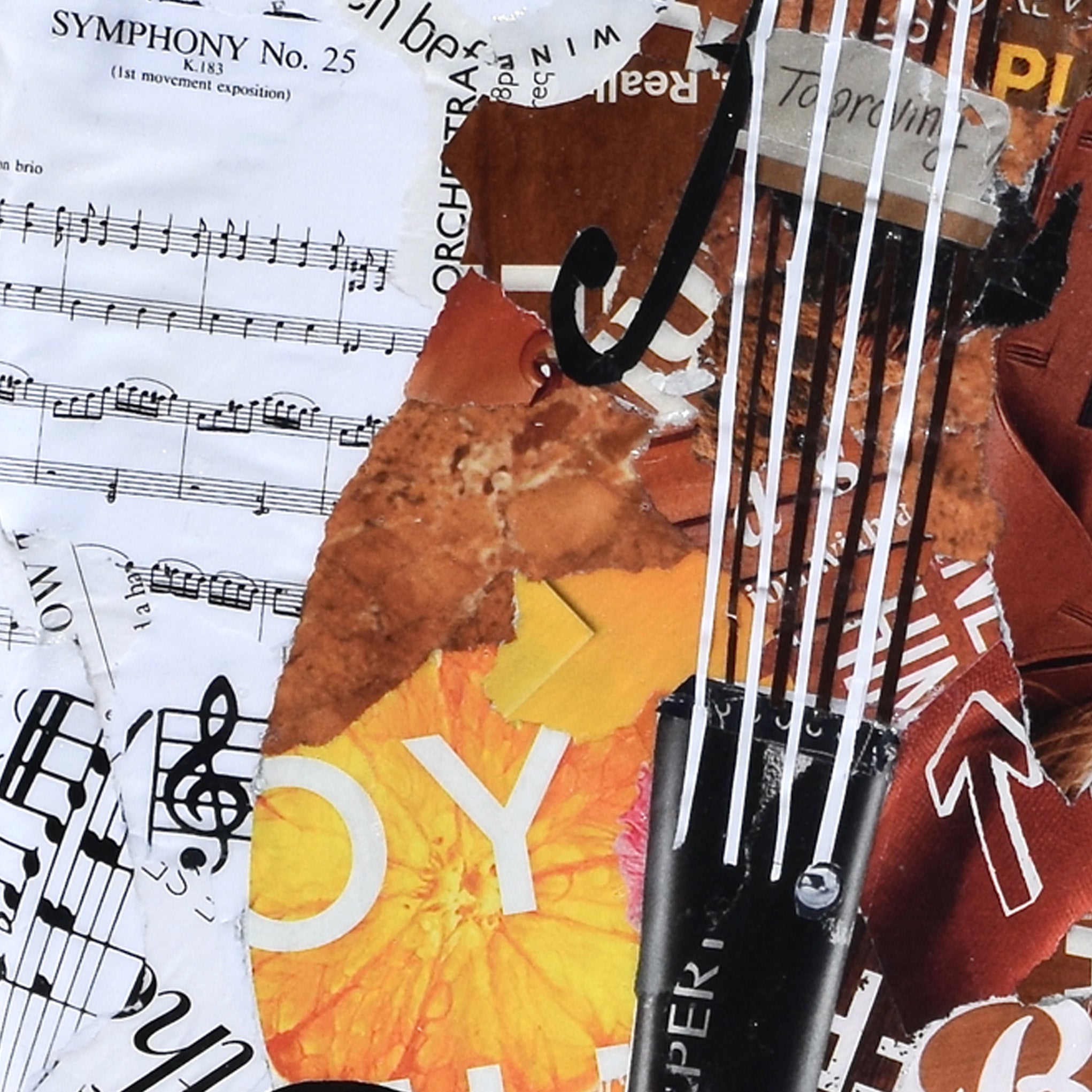 Violin Collage Art made from torn magazines – Deborah Shapiro Art